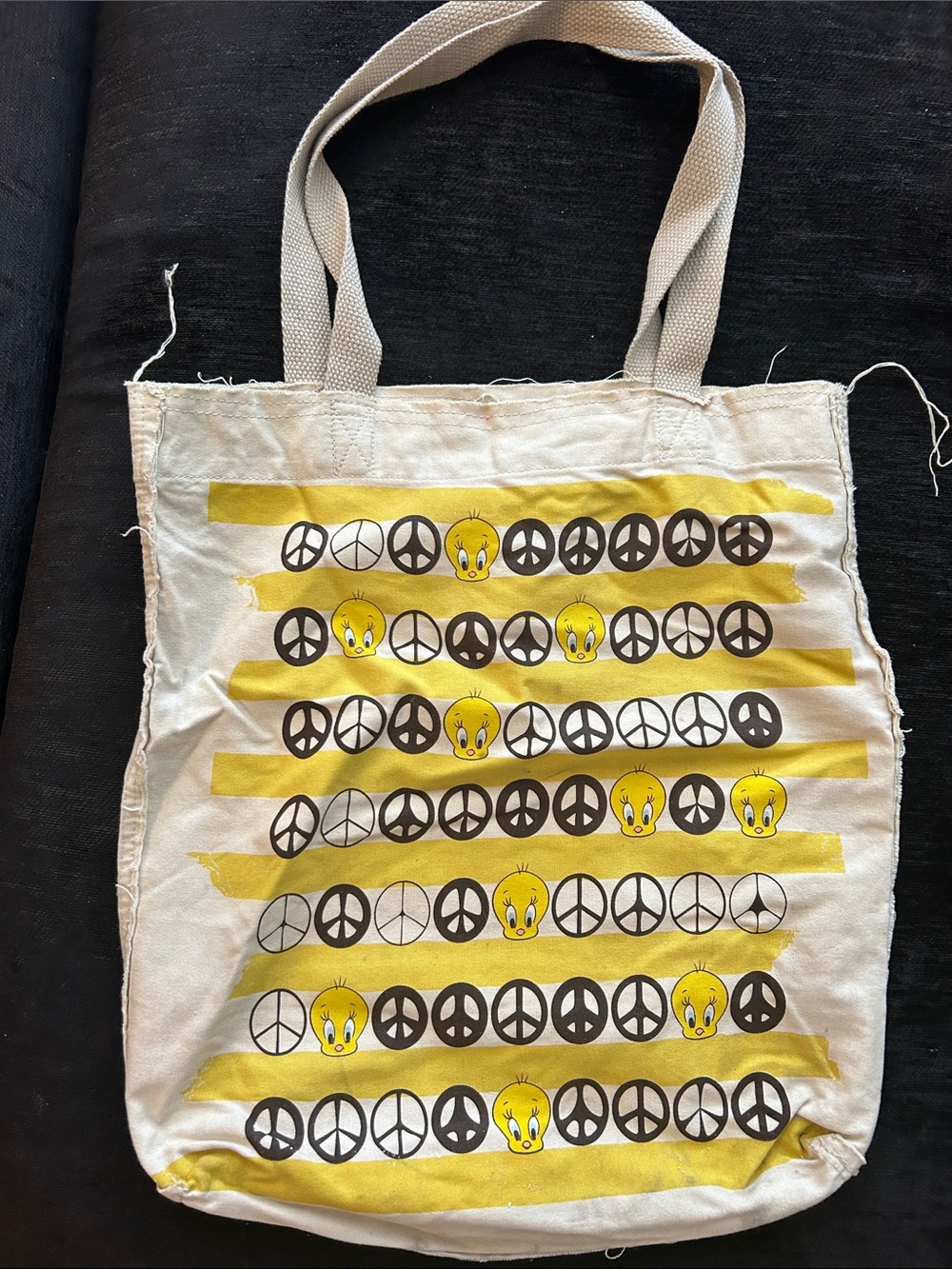 Tweety Bird Peace Sign Canvas Tote Bag in Yellow & White